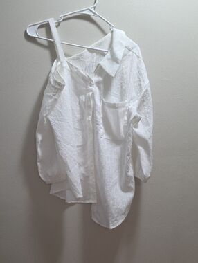 White Off-Shoulder Button-Up Women's Top